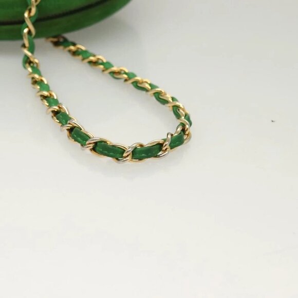 CHANEL Matelasse Chain Hand Bag Suede 2way Green Gold CC Auth 127613 - Picture 8 of 16